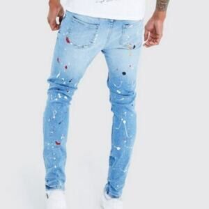 NWT NVLTY London Skinny Splatter Paint Distressed Jeans Size 36